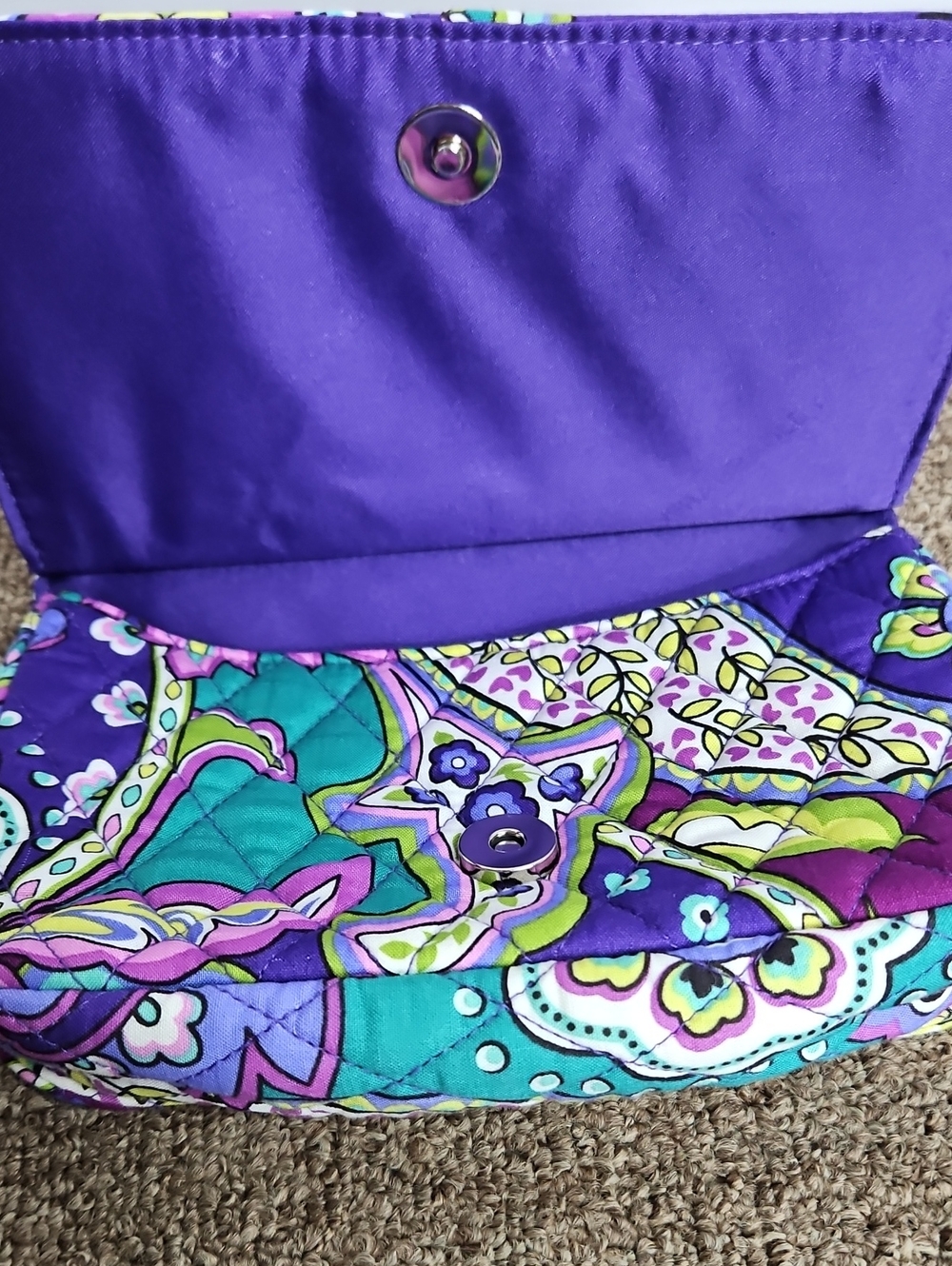Vera Bradley Mini Heather Purple Teal Floral Paisley Quilted Crossbody Bag 8"x7" - Picture 3 of 5